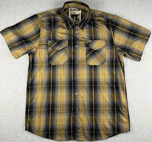 Dixxon Shirt The Kid Short Sleeve Men's Large Brown Pearl Snap Plaid Bamboo Nice - Picture 1 of 10