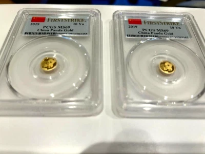 LOTE DE 2 monedas de oro China Panda de 10 yuanes 2019 graduación profesional MS69 excelentes monedas coleccionables Foto 1 de 4