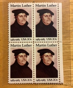 USA 20c Martin Luther 1483-1983 Block of 4 Stamps Mint NH - Picture 1 of 2