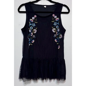 Black Embroidered Tulle Top Medium Whimsigoth Fairy Grunge Dark Fairy Gothic - Picture 1 of 6
