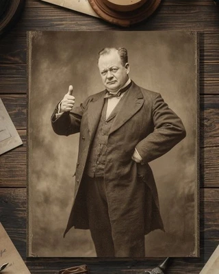 Tarjeta de felicitación de agradecimiento vintage victoriana Stern Gentleman Thumbs Up Foto 1 de 4