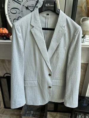J. CREW men's seersucker blazer jacket - blue white stripes - sz 42R - Image 1 of 4