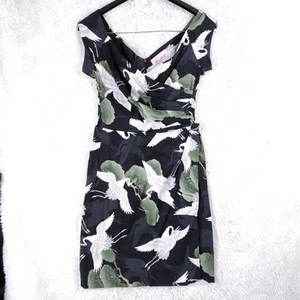 Katya Wildman Bombshell Confident Pencil Dress White Heron Print Cotton 10 - Picture 1 of 8