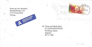 Norway - Air Mail Cover - to Worthing - 01.09.2003 (25-1898) - Picture 1 of 1