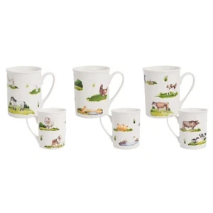 Set of 6 Farm Animal Mugs Tea Coffee Cups Hot Chocolate Home New Bone China - Picture 1 of 8