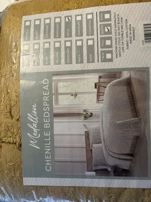 Medallion Chenille Bedspread, Queen Gold - Image 1 of 2