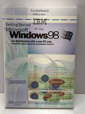 New NOS Unopened Microsoft Windows 98 Getting Started IBM SEALED Product Key OEM - Image 1 of 2