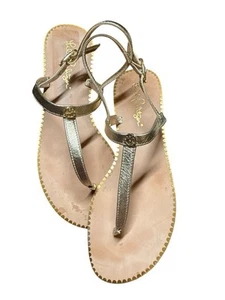 Lilly Pulitzer Women's Size 7 Rita Sandal in Gold Leather Lk Nw - Picture 1 of 9