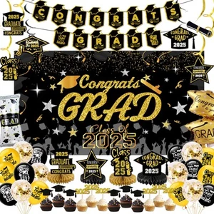 Graduation Decorations 2025-Black and Gold Graduation Party Decorations Suppl. - Picture 1 of 6