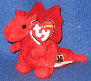 ORIGINAL VERSION TY Y DDRAIG GOCH the DRAGON KEY CLIP BEANIE BABY - SPOT SEE PIC - Picture 1 of 5