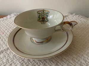 Juego de tazas y platillos de porcelana Hertzel Jacob 6 oz cresta de hoja de roble crema DORADA - Imagen 1 de 11