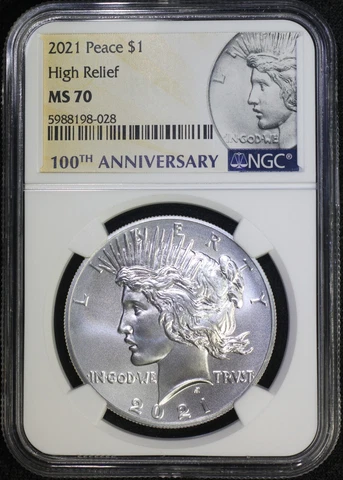 2021 Peace Silver Dollar NGC MS70 High Relief 100th Anniversary w/ COA Cover