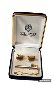 Lloyd vergoldete Manschettenknöpfe Krawattenklammer Cufflinks Etui 24K GF - Bild 1 von 9
