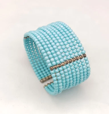 Bracciale donna rigido turchese argento bianco 925 fascia larga regolabile - Immagine 1 di 4