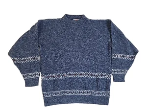 American Pride Sweater Womens Large Blue Fair Isle Blue Ski Hiking Horse #1551 - Picture 1 of 15