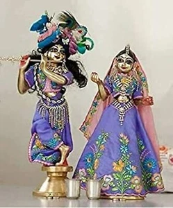 Radha Krishna Idol With Complete Sringar; That Include 3 Set Dress, Crown, Flute - Picture 1 of 6