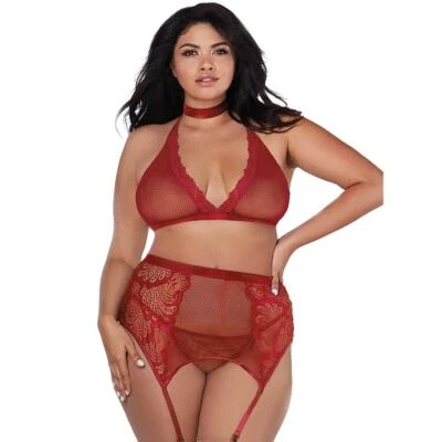 Sexy Dessous Erotik Reizwäsche Strapse Set sinnlich Rot XL- 3XL durchsichtig "X7 - Bild 1 von 4