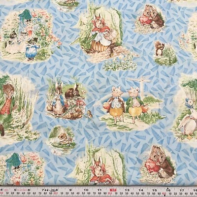 Beatrix Potter 2007 for Quilting Treasures Blue Cotton Fabric 2 Yards x 43" - Image 1 of 2