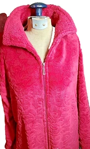 Miss Elaine Women's Jacquard Cuddle Fleece Long Zipper Robe Pink Med - Picture 1 of 7
