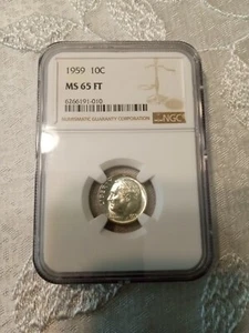 1959 10C FB Roosevelt Dime NGC MS65FT - Picture 1 of 4