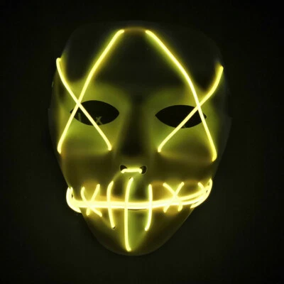 Halloween LED Glow Mask 3 Modes EL Wire Light Up The Purge Movie Costume Party - Image 1 of 4