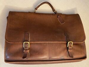 Vintage Coach Brown Leather Briefcase with 5 Compartments and Gold Trim/Buckles