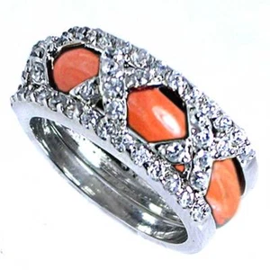DESIGNER REPLICA_RING SET_3-X_CZ / ORANGE ENAMEL_SZ-7 __925 Sterling Silver_NF - Picture 1 of 8