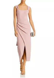 Aqua Damen rosa gerafftes durchziehen formelles Midikleid 10, neu mit Etikett - Bild 1 von 5