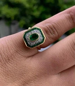 0,75 ct synthetischer im Labor gezüchteter ovaler Diamant Cluster Verlobungsring Zielscheibe - Bild 1 von 4