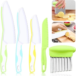 5 Pcs Kids Knives, Kids Safe Cooking Knife, Plastic Kids Kitchen Knife Set with - Picture 1 of 7