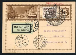 Österreich Luftpost Ganzsache Gratz nacch Wien 1927 - Picture 1 of 2