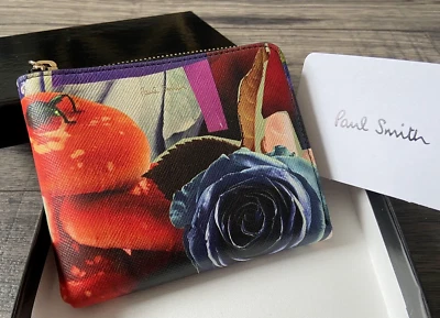 PAUL SMITH LEATHER ROSE COLLAGE CORNER ZIP CARDHOLDER WALLET MADE IN ITALY BNIB - Image 1 of 4