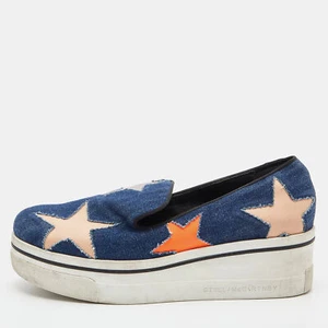 Stella McCartney Blue Denim and Leather Binx Star Platform Slip On Sneakers - Picture 1 of 9