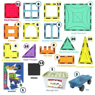 199 PC Magnetic Building Tiles Magna Construction Blocks Puzzle 3D Cars Train - Image 1 of 4