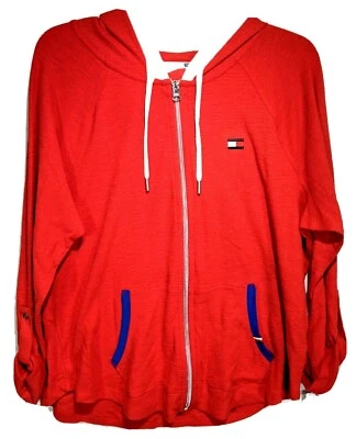 TOMMY HILFIGER женщин плюс красный молнии вкладка рукав легкий толстовка с капюшоном размер 0 X новый с Ярлыками - Изображение 1 из 4