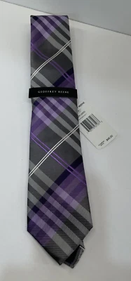 Corbata Geoffrey Beene para hombre mezcla de seda púrpura gris a cuadros nueva con etiquetas precio de venta sugerido por el fabricante $45 envío gratuito Foto 1 de 3