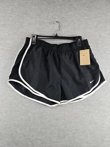 NEW Nike Running Shorts Women XL Dri FIT Brief Lined Black White Swoosh NWT - Picture 1 of 10