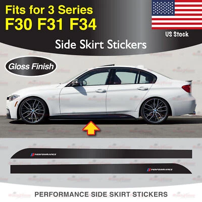 Fits BMW F30 F31 F34 3 Ser Performance Side Skirt Decal GLOSS BLACK Vinyl Stripe - Image 1 of 4