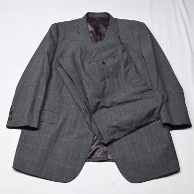 Kings' Court 54 Gray Plaid Big Tall 46x30 Mens Sport Coat Jacket Pants Suit - Image 1 of 4