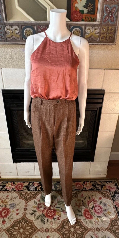 Белый олень винтажный женщин размер 6 средний клетку коричневый брюки брюки - Изображение 1 из 4