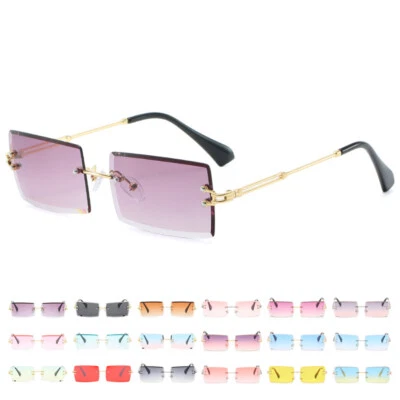 Retro Rimless Rectangle Sunglasses Women Men Tinted Lens Vintage Style Glsses - image 1 of 4