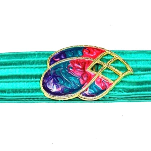 Vintage Day-Lor Womens Swirl Enamel Belt Blue Stretch Elastic M - Picture 1 of 9