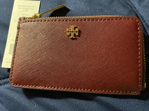 TORY BURCH EMERSON ZIP CARD COIN POCKET BLOCK CLARET GENUINE NWT FREE SHIPPING - Picture 1 of 4