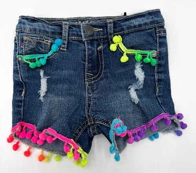 Pantalones Cortos VIGOSS Bebé Niñas 3 Niño Pequeño Azul Denim Pom Ribete The Chelsea Foto 1 de 4