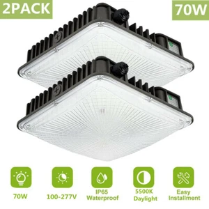 LED Canopy Light 45W 70W Carport/Gas Station Lighting 5500K Ceiling Fixture IP65 - Picture 1 of 34