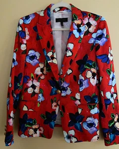 ESCADA BLAZER TEXTURED COTTON IN VIBRANT FLORAL PRINT SILK LINING 38 8 CROATIA - Picture 1 of 14