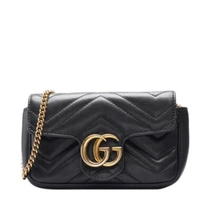 Gucci Black Matelasse GG Marmont Flap Super Mini Crossbody Bag - Picture 1 of 17