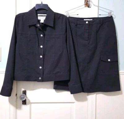 Jones Wear STRETCH 2 piezas Conjunto de Traje Falda de Rodilla y Traje Chaqueta Mediano 10 Gris Oscuro Usado en Excelente Condición Foto 1 de 4