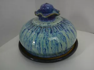 Studio Art Piatto Burro Rivestito in Ceramica Smalto a Goccia Blu Viola Tondo 7" - Foto 1 di 5