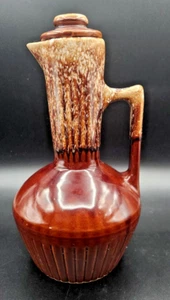 Vintage Monmouth Maple Leaf Pottery Pitcher Carafe Brown Drip Glaze USA with Lid - Picture 1 of 14
